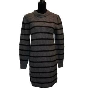 La Classe Couture Pointelle Knit Striped Sweater Dress in Gray/Black - Small